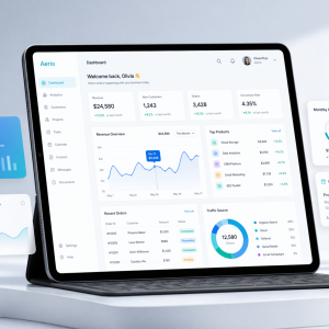 Sleek business dashboard on tablet screen